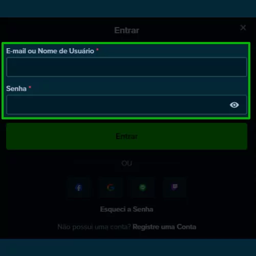 Digite seu endereço de e-mail e senha no Stake
