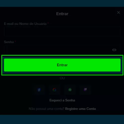 Clique em "Entrar" no Stake